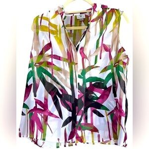 WORTHINGTON White/Burgundy/Green Jungle Pattern Sleeveless Top, Large Petite,GUC